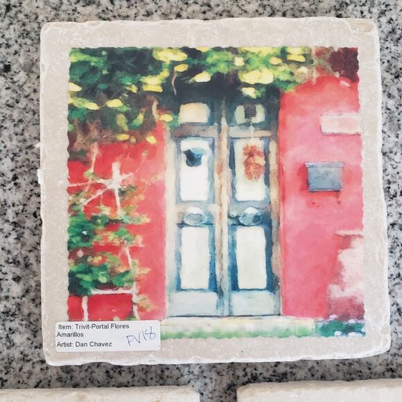 Artisan Coasters & Trivet Set. Natural Stone Tumbled Marble. Pueblo De Colores - Picture 3 of 13